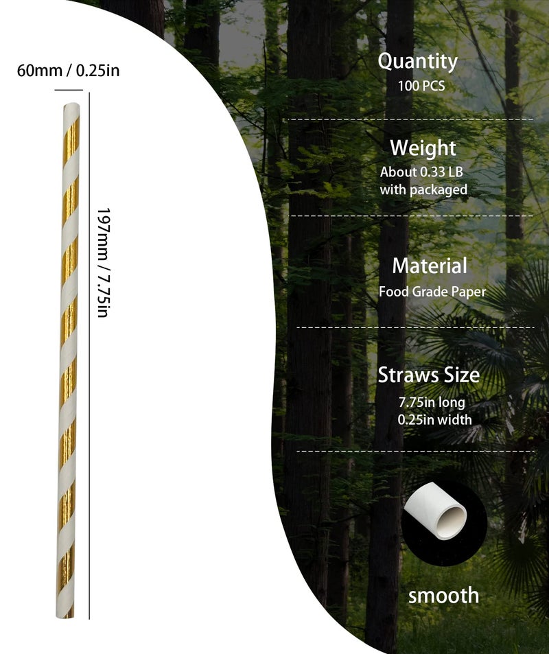 BOFA Eco Tableware Clinquant Gold Lightful Stripes Paper Straws, Christmas Weddings Decoration Party Drinking Straws, 100 Pcs Disposable Gold Striped Straw in Kraft Box - Image 2